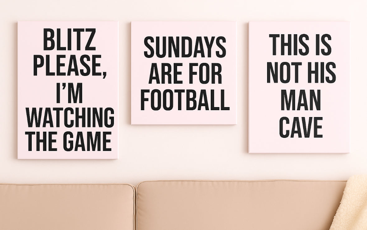 Game Day Wall Art Set (3 Wooden Signs) – Neutral Women’s Football Wall Decor