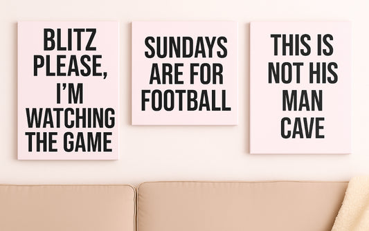 Game Day Wall Art Set (3 Wooden Signs) – Neutral Women’s Football Wall Decor