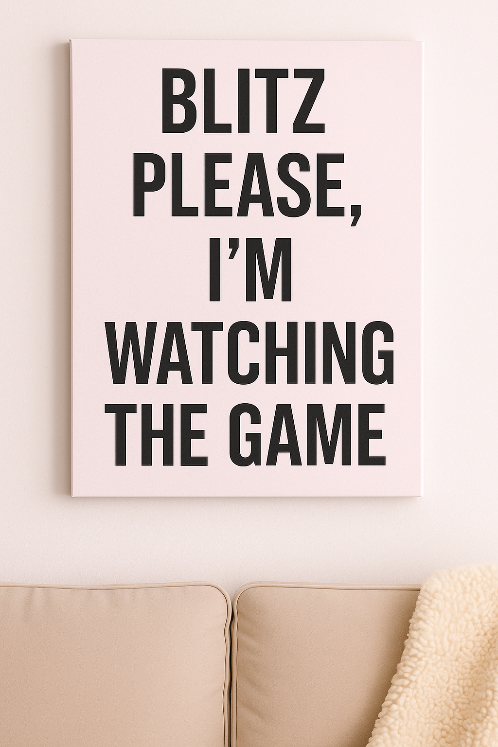 Blitz Please Wooden Sign – Cozy Neutral Football Wall Art for Women